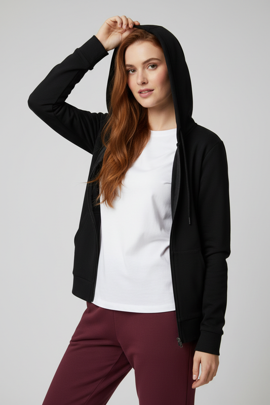 Female hoodie untucked tshirt