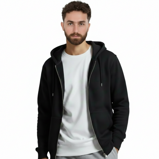 Premium Black Zip-Up Hoodie - Oversized